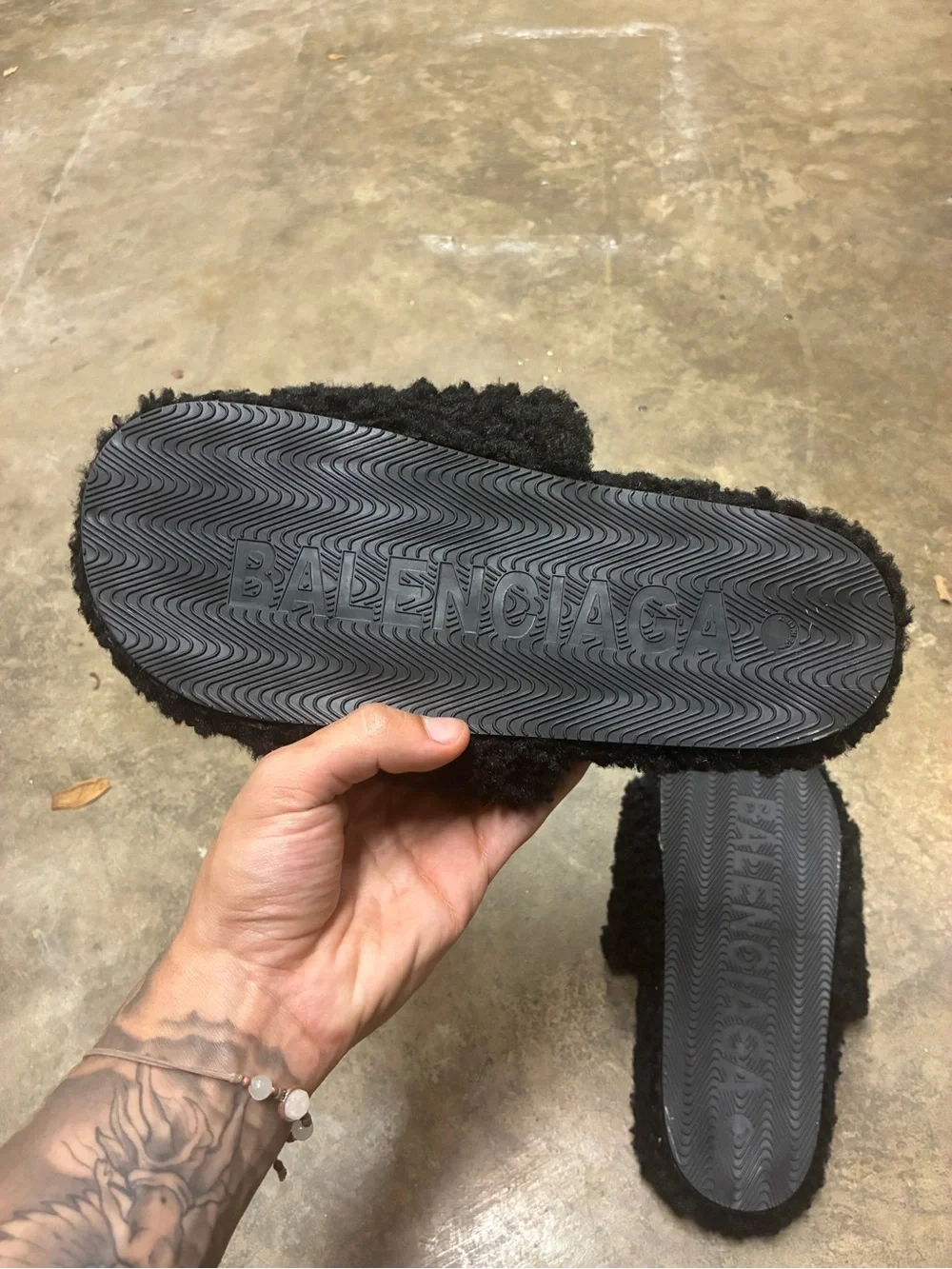 Balenciaga Black Furry Slide Sandals